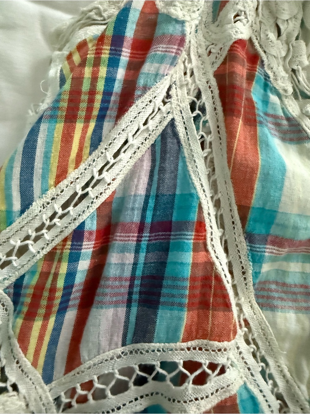 Free People Multicolor Plaid Crochet Trim Cami - White Crochet - Picture 4 of 5